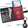 Travel Passport Wallet with Airtag Holder,RFID Passport Vaccine Card Holder with Air Tag Luggage Keychain,Leather Passports Cover Wallet Multiple Card Holders for Men and Women(Black) - Image 2