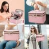 8.8L Double Layer Travel Makeup Bag With Mirror For Women, Large Cosmetic Case, Organizer for Travel-Size Accessories Bottles, Brushes,and Skin Care Products, 2.33 GAL, Pink - Image 4