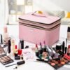 8.8L Double Layer Travel Makeup Bag With Mirror For Women, Large Cosmetic Case, Organizer for Travel-Size Accessories Bottles, Brushes,and Skin Care Products, 2.33 GAL, Pink - Image 6
