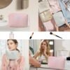 MHDGG 2 Pieces Makeup Bag Large Cosmetic Bag Capacity Travel Makeup Bag Organizer Cute Makeup Brushes Aesthetic Accessories Storage Bag for Women,White Pink - Image 7