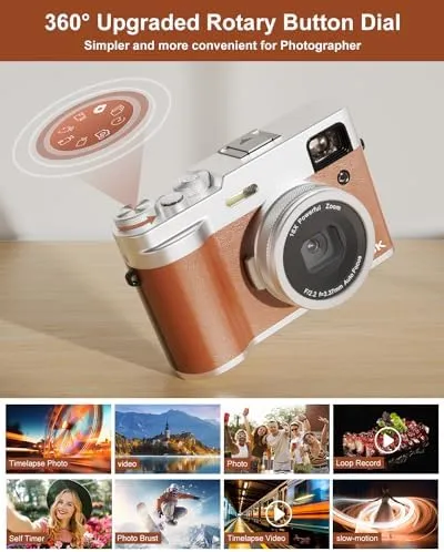 5K Digital Camera for Photography, 48MP Autofocus Vlogging Camera with Viewfinder & Dual Camera, 16X Digital Zoom Point and Shoot Cameras with 32GB SD Card 2 Batteries Compact Travel Camera - Image 5