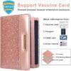 Caweet Passport Holder and Vaccine Card Holder Combo RFID Blocking Leather Vaccination Card Wallet with Elastic Band Closure, Glitter Rose Gold - Image 3