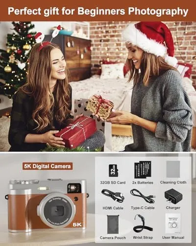 5K Digital Camera for Photography, 48MP Autofocus Vlogging Camera with Viewfinder & Dual Camera, 16X Digital Zoom Point and Shoot Cameras with 32GB SD Card 2 Batteries Compact Travel Camera - Image 7