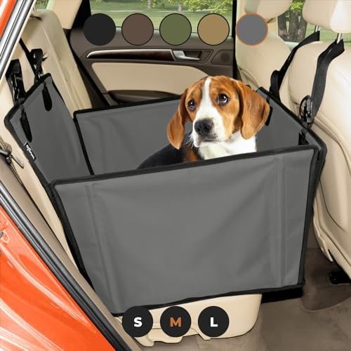 Extra Stable Dog Car Seat - Reinforced Car Dog Seat for Medium-Sized Dogs with 4 Fastening Straps - Robust and Waterproof Pet Car Seat for The Back Seat of The Car (M Size, Grey)