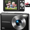 Digital Camera, FHD 1080P Digital Camera for Kids Video Camera with 32GB SD Card 16X Digital Zoom, Point and Shoot Camera Portable Mini Camera for Teens Students Boys Girls, 2 Batteries(Black)
