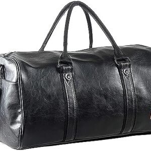 Weekender Oversized Travel Duffel Bag With Shoe Pouch, Leather Carry On Bag