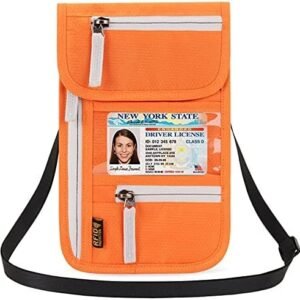 Peicees RFID Blocking Travel Neck Wallet for Men Women Family Passport Holder Lanyard Neck Pouch Slim Travel Document Holder