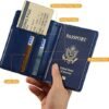 EpicGadget RFID Blocking Premium Leather Passport Holder Travel Wallet Cover Case (Navy Blue) - Image 2