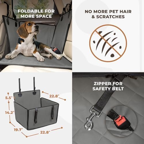 Extra Stable Dog Car Seat - Reinforced Car Dog Seat for Medium-Sized Dogs with 4 Fastening Straps - Robust and Waterproof Pet Car Seat for The Back Seat of The Car (M Size, Grey) - Image 6