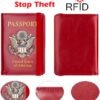 Passport Holder Cover Wallet Case Passport Cards Protector Leather Card Case Travel Accessories RFID Blocking Document Organizer (Big Red) - Image 3