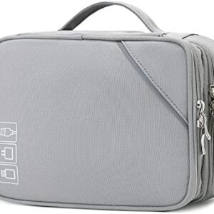 Travel Cable Organizer Bag, Electronic Accessories Case Portable Double Layer Cable Storage Bag for Cord,phone,Charger, Flash Drive,SD Card,Phone,Power Bank,Personal Items - Grey