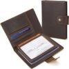 Polare Full Grain Leather Snap Passport and Vaccine Card Holder Combo RFID Blocking Travel Wallet Cover (Dark Brown)