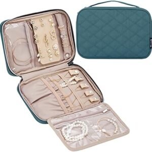 BELALIFE Travel Jewelry Organizer, Portable Jewelry Storage Case for Earrings, Rings, Necklaces, Bracelets, Lake-Blue