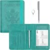 HOTCOOL Passport Holder UPGRADED VERSION Leather Passport Accessories for Women Men Wallet Travel Cover Case, with 11 Pockets, Pen and Pin, RFID Blocking and Elastic Strap, Apple Green