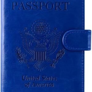 ACdream Passport and Vaccine Card Holder Combo, Cover Case with CDC Vaccination Card Slot, Leather Travel Documents Organizer Protector, with RFID Blocking, for Women/Men, Royal BLue