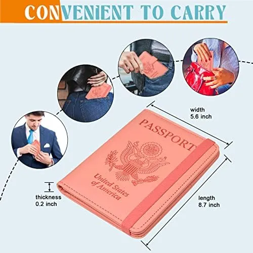 Leather Passport Holder Covers Case, RFID Blocking Waterproof Passport wallet with Pen Holder, Cute Travel Wallet Accessories for Women/Men, Baby Pink-1 - Image 4
