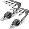 Multi Charger Cable Retractable USB Multiple Charging Cord with 2*iOS/Type C/Micro Port Adapter 4 in 1 Fast Charging Compatible Cell Phones Tablets Universal Use(2 Pack-3.3FT)
