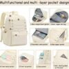 Laptop Backpack for Women Girls 15.6 Inch Mesh School Bag, Unisex Student Bookbag Waterproof Backpack for College Work Travel,Beige Backpack - Image 4