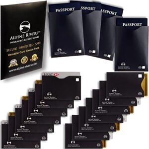 18 RFID Blocking Sleeves (14 Credit Card Holders & 4 Passport Protectors) Ultimate Premium Identity Theft Protection Set for Men & Women. Smart Slim Design perfectly fits Wallet/Purse