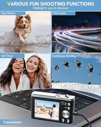 5K Digital Camera 2024 Newest 56MP Cameras for Photography Autofocus,10X Optical Zoom Vlogging Compact Camera with Front and Rear Camera,6-Axis Anti-Shake,Touch Screen with 64GB SD Card,2 Batteries - Image 8