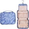 Toiletry Bag for Women, Large Hanging Travel Makeup Bag Water-resistant for Toiletries/Cosmetics/Brushes (Small blue flower-V2)