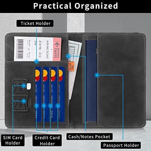Passport Holder Cover, Wallet RFID Blocking Passport Case, Leather Card Case Passport Cover For Travel Accessories for Women Men-Black - Image 3