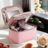 8.8L Double Layer Travel Makeup Bag With Mirror For Women, Large Cosmetic Case, Organizer for Travel-Size Accessories Bottles, Brushes,and Skin Care Products, 2.33 GAL, Pink - Image 7