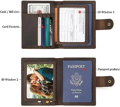 Polare Full Grain Leather Snap Passport and Vaccine Card Holder Combo RFID Blocking Travel Wallet Cover (Dark Brown) - Image 4
