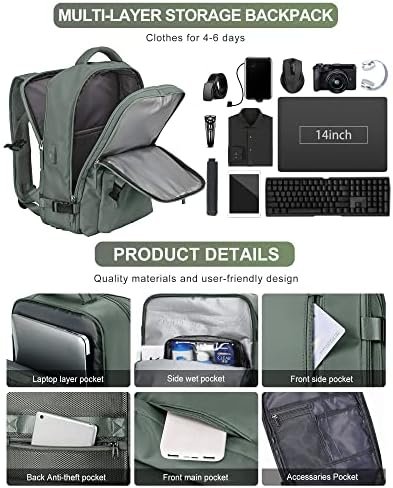 VGCUB Large Travel Backpack Bag for Women Men,Carry on Backpack,17 Inch Laptop Business Work Waterproof Backpack with Laptop Compartment,Person Item Flight Approved,Mochila de Viaje,Green - Image 5