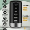 Universal USB & USB C Tower Fast Charging Station 6-Port 60W - Compact, Space-Saving Design with Multiple USB & USB-C Ports for All iPhone Galaxy Note Pixel iPad Multiple Devices - Image 2