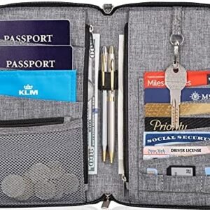 Premium Family Travel Document Organizer Capacious RFID 1-3 Passport Holder Nylon Wallet (Medium), Rfid Blocking, grey