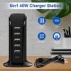 Charger Block 6 in 1 Upoy, 40W USB C Charger 3A, Charging Hub with 5 USB Ports(Shared 6A) for Multiple Electronics, USB Charging Station Multiports, Universal Desktop Phone Charger Travel Ready, Black - Image 4