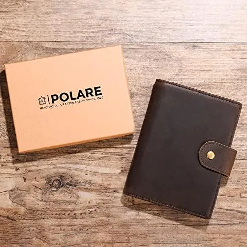 Polare Full Grain Leather Snap Passport and Vaccine Card Holder Combo RFID Blocking Travel Wallet Cover (Dark Brown) - Image 6