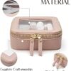 Small Makeup Bag for Purse Mini Cosmetic Bag Clear Pink Square Pouch for School Cute Leather Make Up Case Travel Organizer for Backpack Tiny Toiletry Bag with Zipper for Car Essentials Women Girls - Image 2