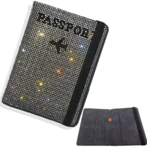 Crystal Diamond Ladies Key Purse Bag Passport Holder Cover Traveling Passport Case Women PU Leather Bling Rhinestone Card Case，Waterproof Rfid Blocking Travel Wallet