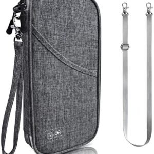 RFID Travel Passport Holder Wallet Family, Waterproof Document Organizer Passport Card Cover with Wristlet Strap for Men & Women