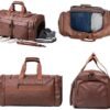 Travel Bag with Shoe Pouch,Weekender Overnight Bag Waterproof Leather Large Carry On Bag Travel Tote Duffel Bag - Image 2