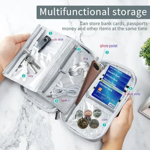 RFID Blocking, Multifunctional, Durable, Lightweight, Three-Layer Family Passport Holder, Travel Wallet(Green), Travel Documents Organizer, 7PVC Pockets For First Aid Items,Expensive items - Image 7