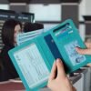 Passport Holder Wallet with Money Pocket Combo Vaccine and Credit Card Holder, RFID Blocking Travel Gift Set Airport Wallet Organizer With Luggage Tag and Silk Sleep Eye Mask (Turquoise) - Image 5