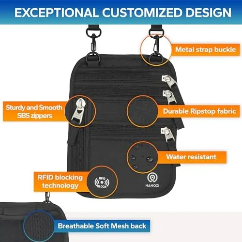 Neck Wallet – Travel Pouch and RFID Blocking Passport Holder for Women and Men, Easy to Conceal Passport Wallet, Slim Travel Wallet to Keep Your Cash, Passport, Cards and Documents Safe (Black) - Image 3