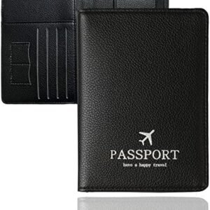 Passport Wallet, RFID Passport Holder Cover Travel Wallet with Multiple Organizer Pockets for ID/Cards/Money/Documents, PU Leather Passport Case Purse, International Travel Essentials (Black)