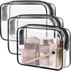 PACKISM TSA Approved Toiletry Bag - Clear Makeup Bag Waterproof Quart Size Bag, Travel Makeup Cosmetic Bag for Women, Carry on Airport Airline Compliant Bag, 3 Pack