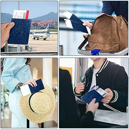 Passport Holder Cover Wallet Case RFID Blocking Leather Card Slot Travel Accessories Documents Organizer Protector for Women Men, Navy Blue - Image 6