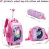 Egchescebo School Kids Rolling Backpack for Girls and Boys With Wheels Trolley Wheeled Backpacks for Girls Travel Bags 3PCS Girls and Boys Backpack With Lunch Box Rose Red - Image 2