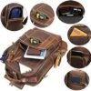 LANNSYNE Men's Vintage Full Grain Leather 15.6 Inch Laptop Backpack Camping Travel 24L Rucksack - Image 2