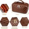 Makeup Bag, Travel Cosmetic Bag, Portable Makeup Travel Bag with Handle, Toiletry Bag for Women, Leather Makeup Organizer Bag, Large Capacity Cosmetic Bag for Easy Storage (Brown) - Image 3
