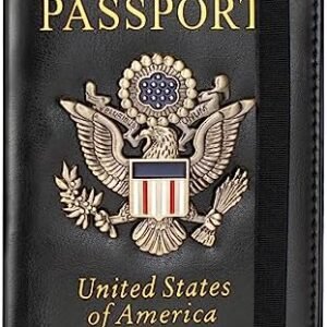 Passport Holder and Card Slot Combo RFID Blocking Leather Travel Passport Wallet for Men and Women US Passport Cover, Black