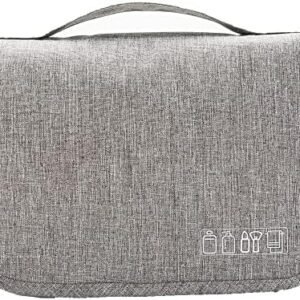 Portable Toiletry Bag for Women and Men, Travel Bag with Hanging Hook, Waterproof Makeup Cosmetic Bag Organizer Bathroom Storage Bag for Travel Accessories, Toiletries, Large Capacity(GRAY)
