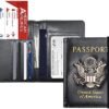 Passport Holder Cover Wallet RFID Blocking Leather Card Case with Vaccine Card Slot Travel Accessories for Women & Men (Black) - Image 2