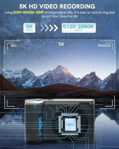5K Digital Camera 2024 Newest 56MP Cameras for Photography Autofocus,10X Optical Zoom Vlogging Compact Camera with Front and Rear Camera,6-Axis Anti-Shake,Touch Screen with 64GB SD Card,2 Batteries - Image 5